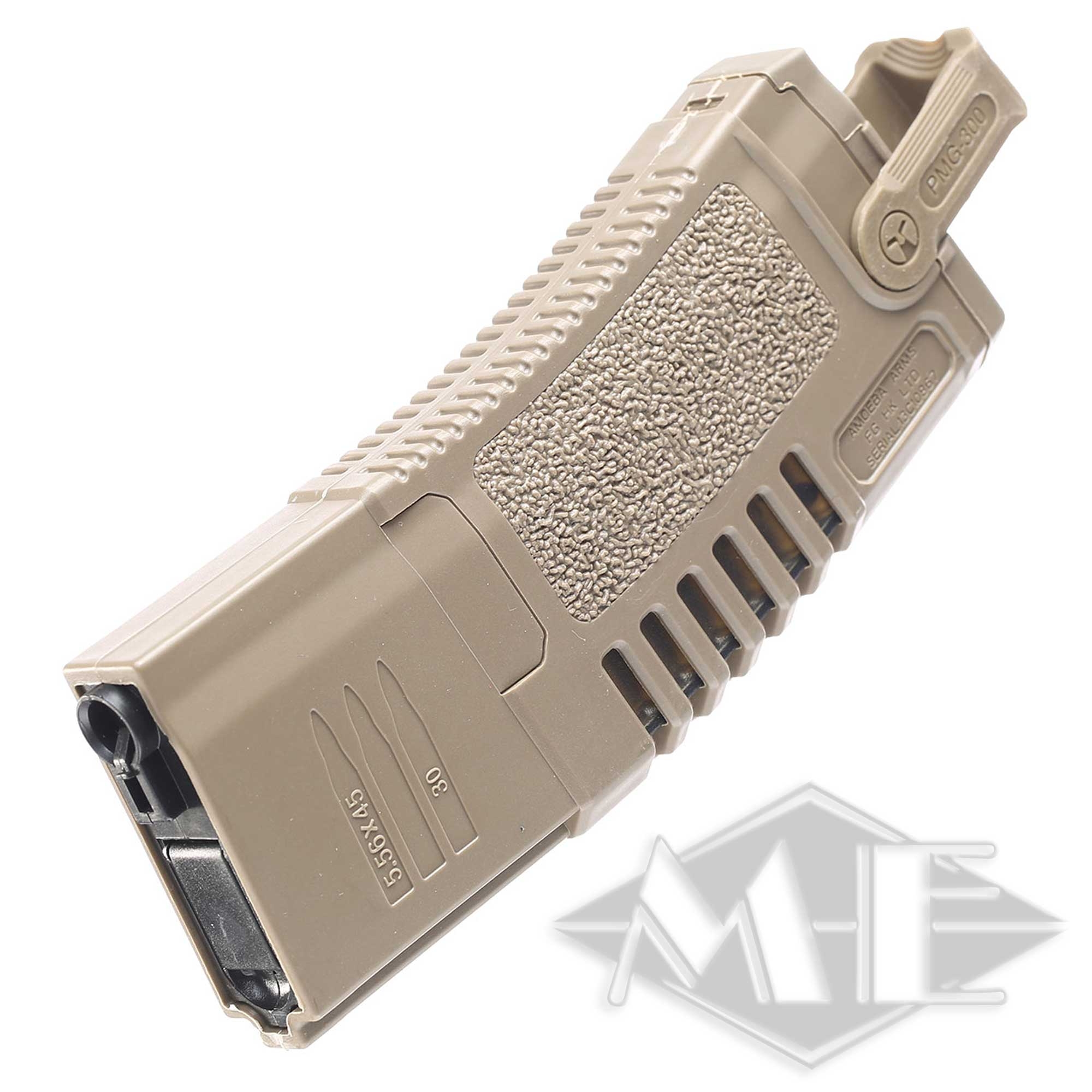 Amoeba Airsoft Magazin für M4 Modelle HiCap 300rds dark earth Adapter, Feuerwaffe, Waffe, Handfeuerwaffe, Granate