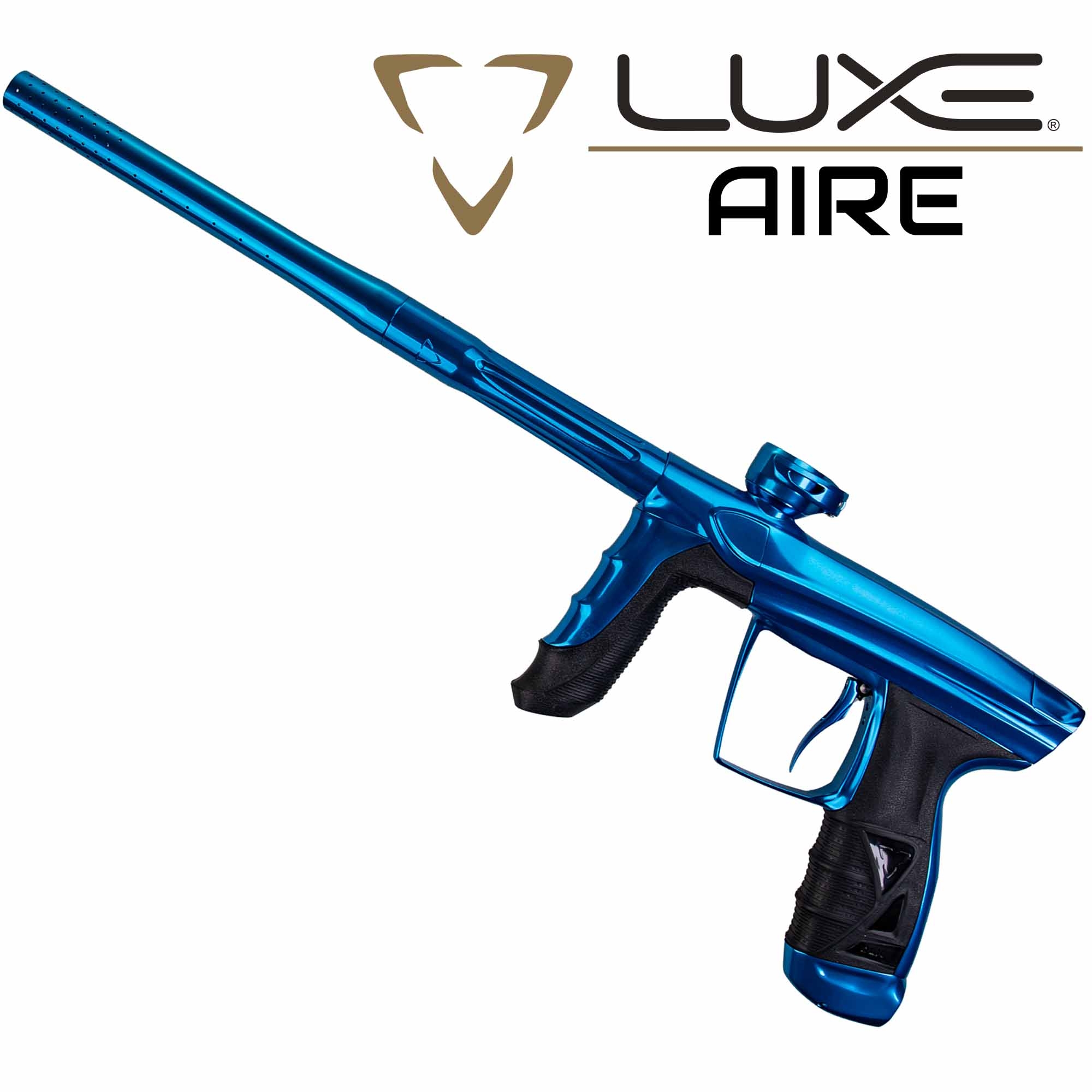 DLX Luxe® AIRE Markierer, blau poliert paintball marker, blauer Lack, luftdruck-Kanus, Griff aus Kunststoff, langen Lauf