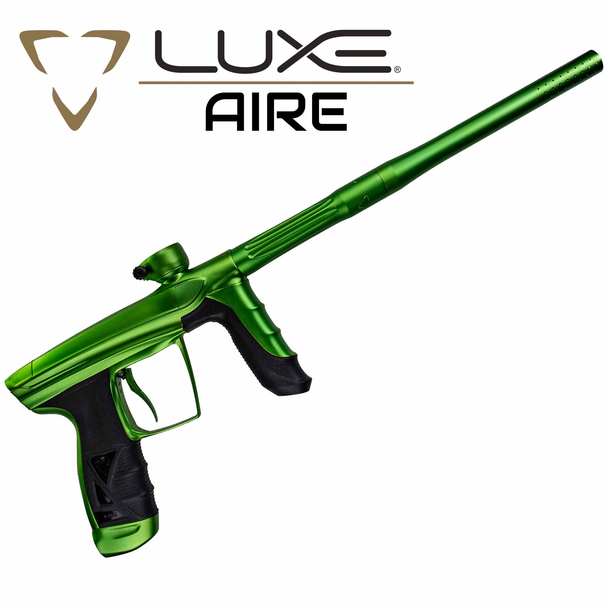 DLX Luxe® AIRE Markierer, grün matt Paintballgewehr, grün, langer Lauf, Pump-Action, schwarzer Griff