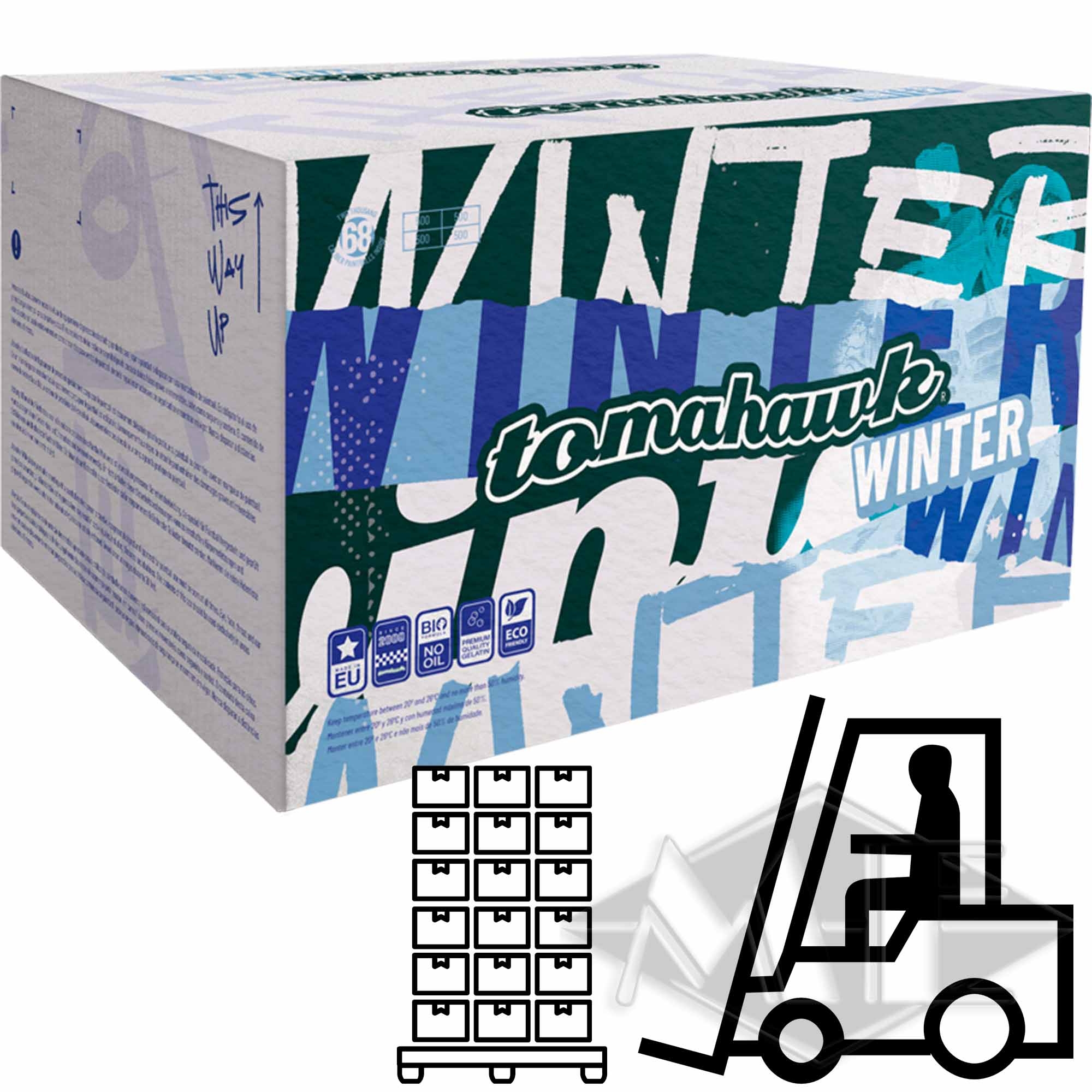 Tomahawk "Winter" Paintballs, 130 Kisten 1/1 Palette Winter, TonmahaunV, Kasten, Paket, Flasche