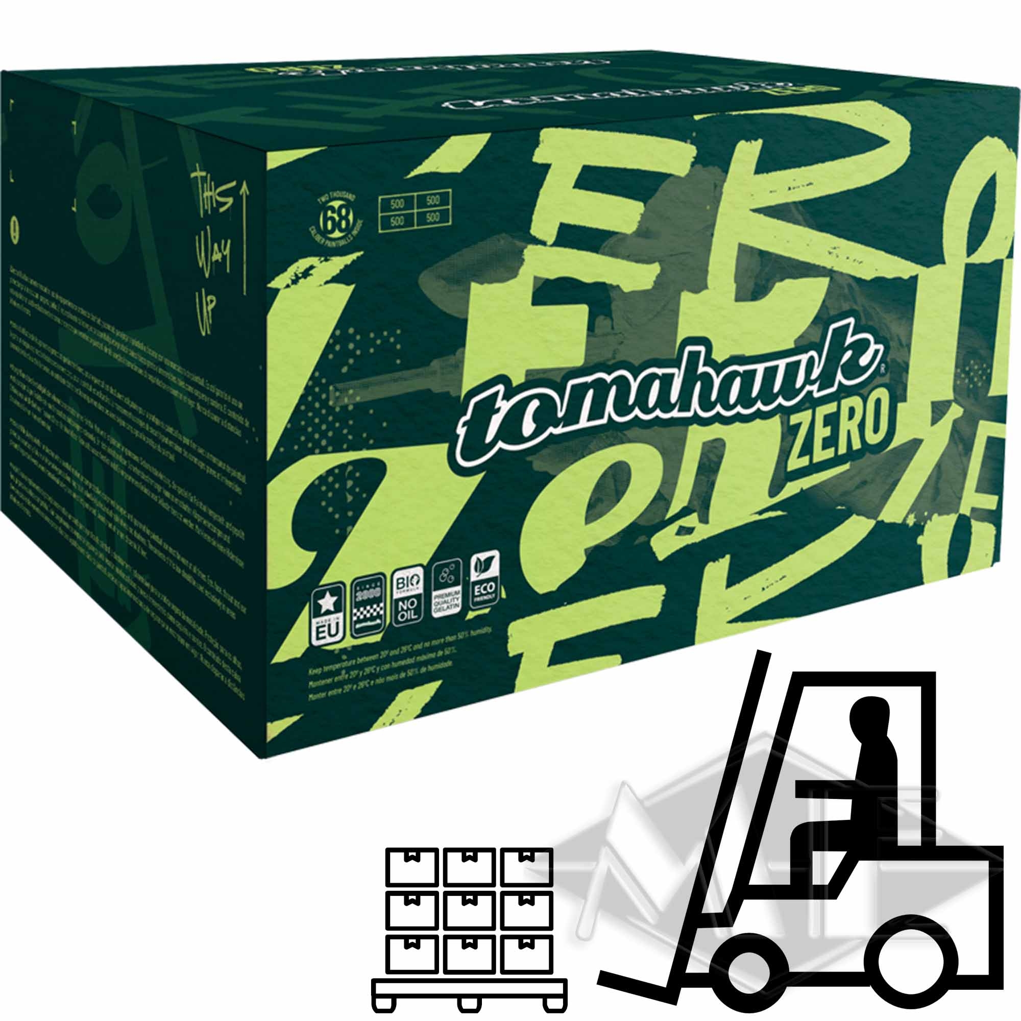 Tomahawk "Zero" Paintballs, 65 Kisten 1/2 Palette Gebrauchtwaren-Box, Kartonbox, Zero-Softdrink, Teepackung, Kartonverpackung