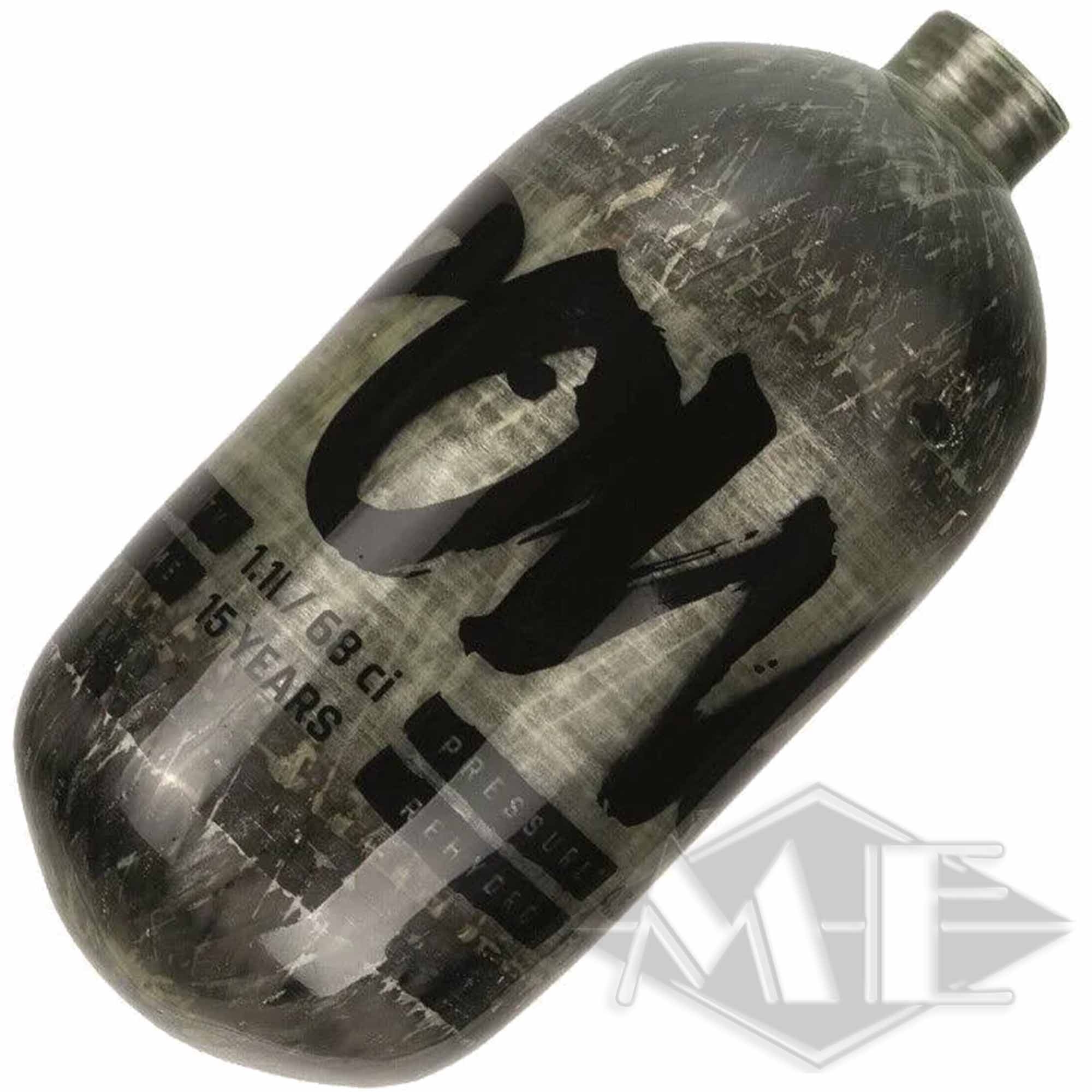 1,1 Liter Composite Flasche "POWAIR Carbon", 68CI, Pi, 4500psi, 300bar Paintballtank, Gasflasche, Lufttank, Militärgrün, Camouflage-Muster